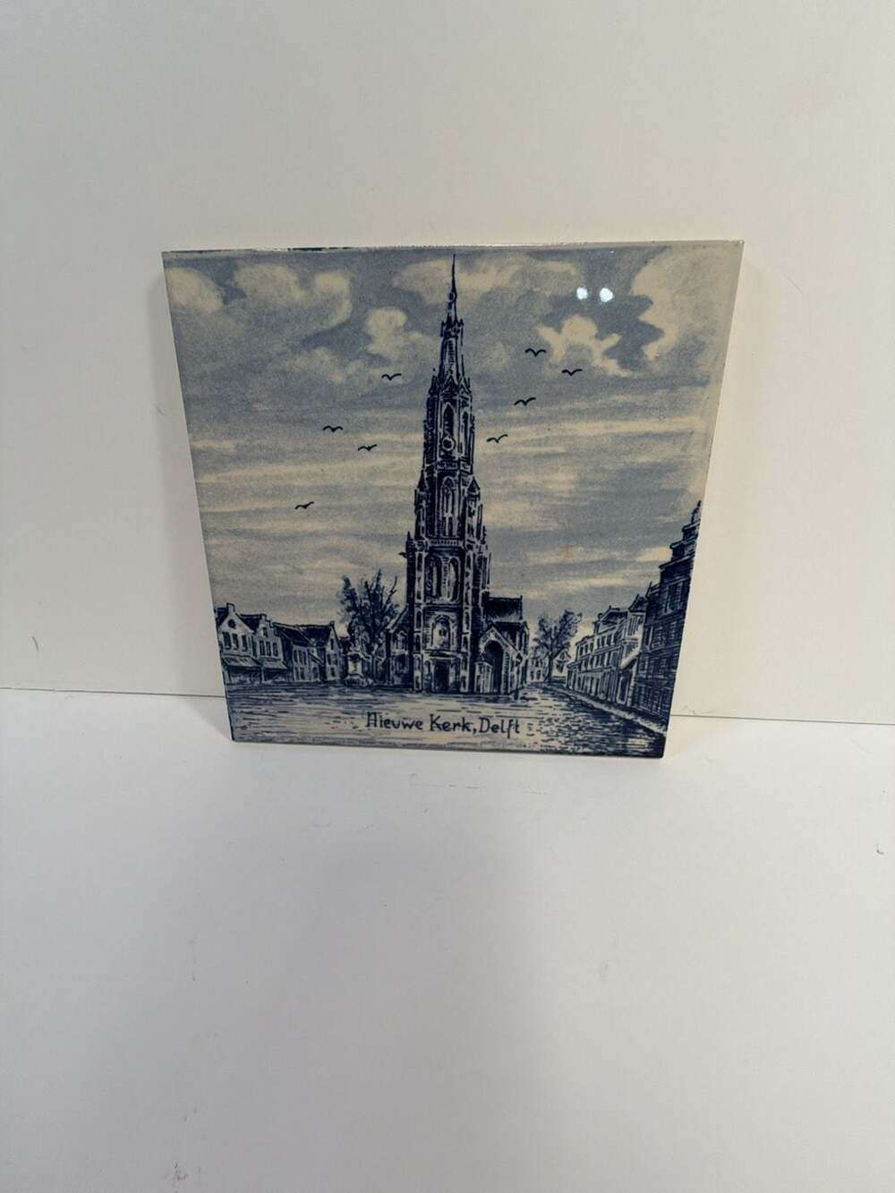 Vintage Delft Blauw Handpainted Nieuwe Kerk Delft Ceramic Tile